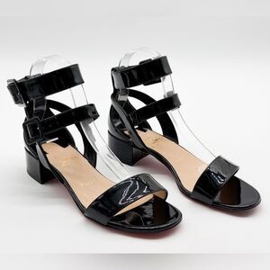 Christian Louboutin Multipot Patent Leather Block Heel 55 mm Sandal Black EU 38